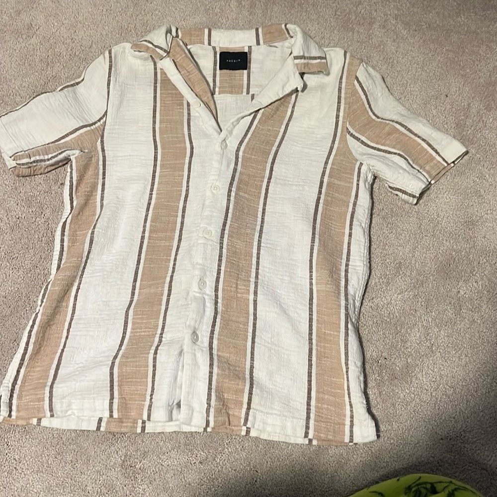 black size small pacsun cream and brown striped textured collared button down